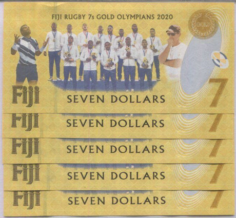 Fiji 7 Dollars 2020 / 2022 Commemorative YELLOW P New UNC Lot 5 Pcs