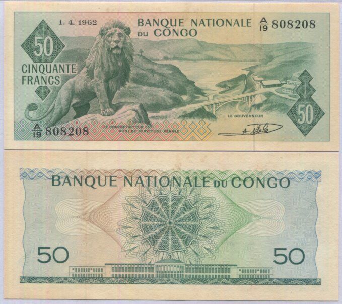 Congo 50 Francs 1-4-1962 P 5 a UNC Little Tone NR
