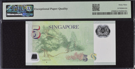 Singapore 5 Dollars ND 2018 P 47 f Superb Gem UNC PMG 69 EPQ
