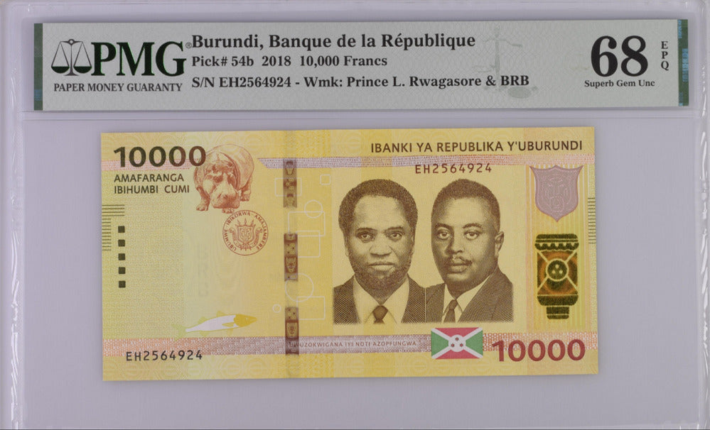 Burundi 10000 Francs 2018 P 54 b Superb Gem UNC PMG 68 EPQ