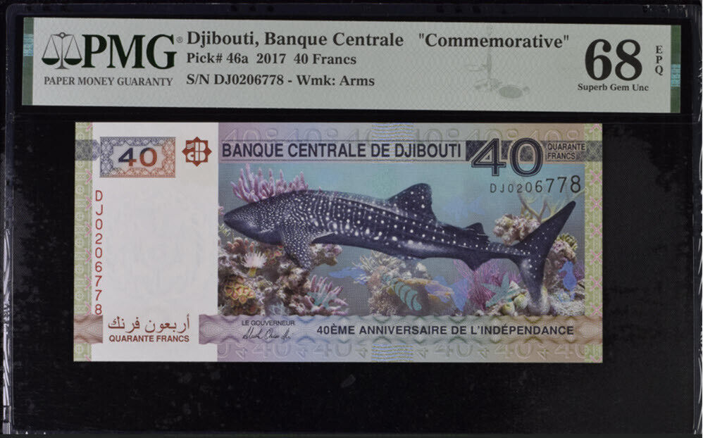 Djibouti 40 Francs 2017 P 46 a Comm. Superb Gem UNC PMG 68 EPQ