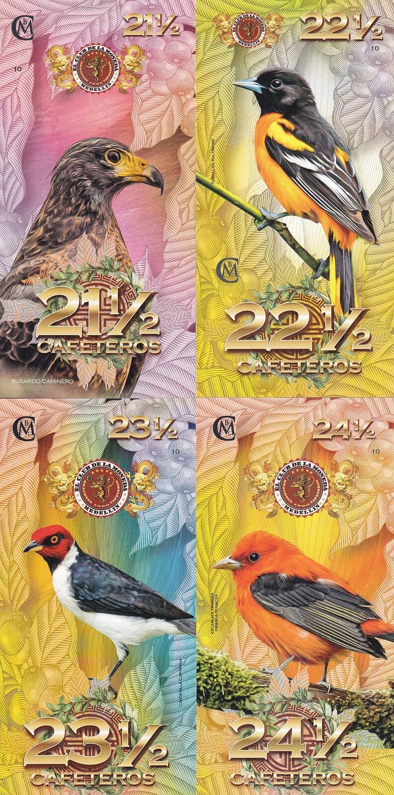 El Club De La Moneda SET 4 21 22 23 24 Cafeteiros 2022 Birds Polymer