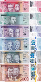 Jamaica SET 6 UNC 50 100 -2000 5000 Dollars 2022 / 2023 P 96 97 98 99 100 101