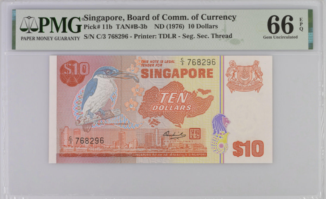 Singapore 10 Dollars 1976 P 11 b Comm. Gem UNC PMG 66 EPQ