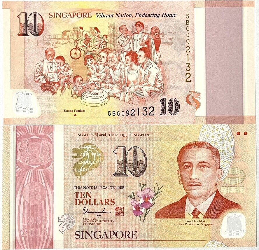Singapore 10 Dollars ND 2015 P 58 a Polymer Comm. Strong Families UNC