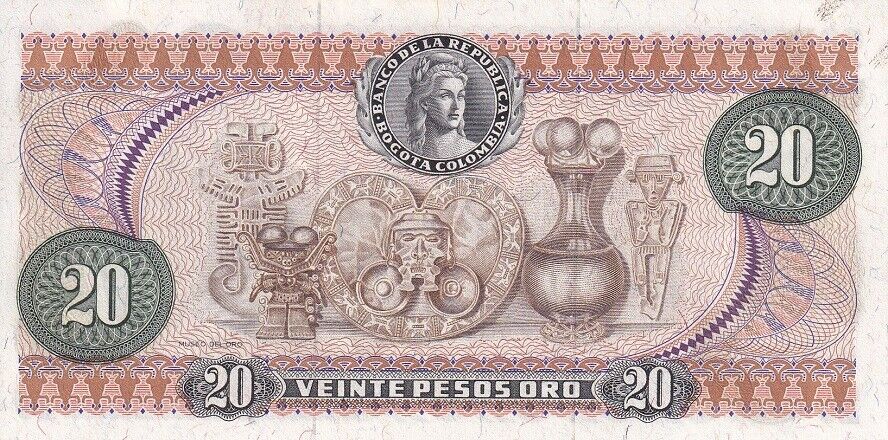 Colombia 20 Pesos 1966-1973 P 409 a UNC