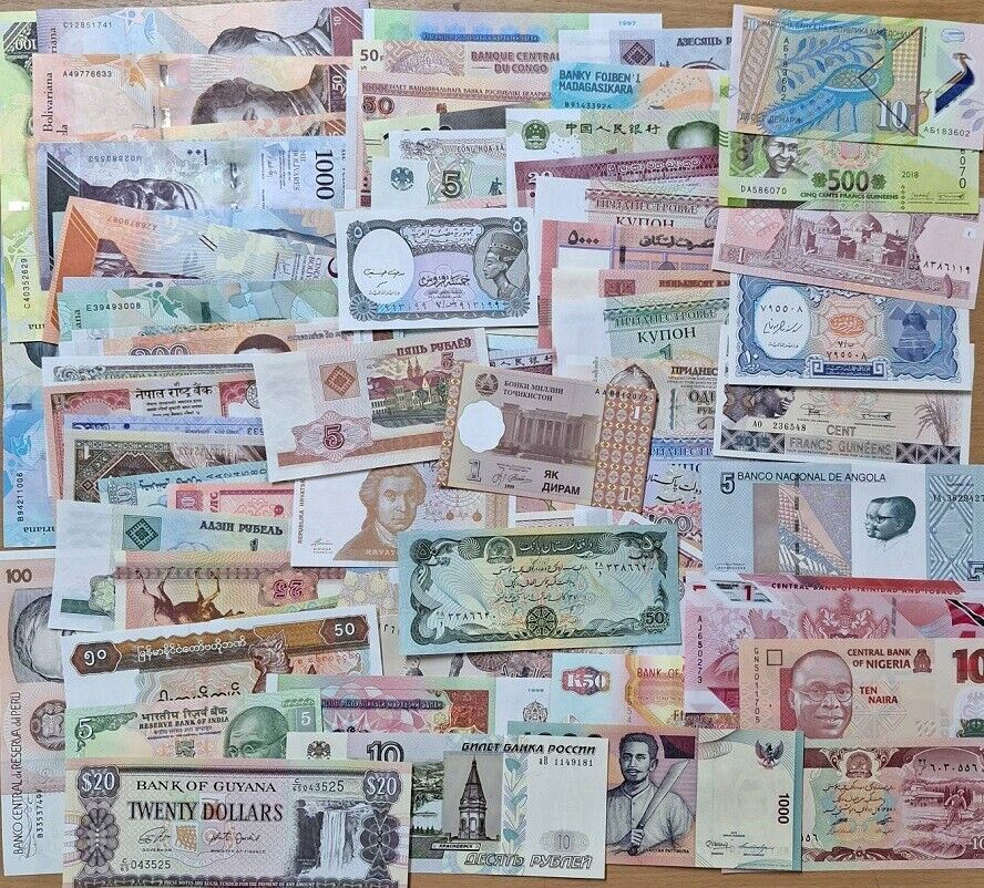 World Banknotes Lot Set 82 Pcs different notes