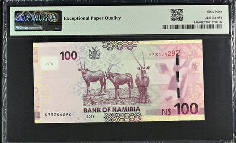 Namibia 100 Namibia Dollars 2018 P 14 b Superb Gem UNC PMG 69 EPQ Top Pop