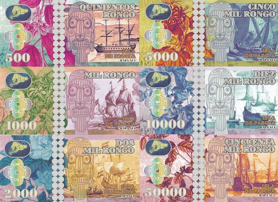 Easter Island Set 6 500 1000 2000 5000 10000 50000 Rongo 2021 polymer Fantasy