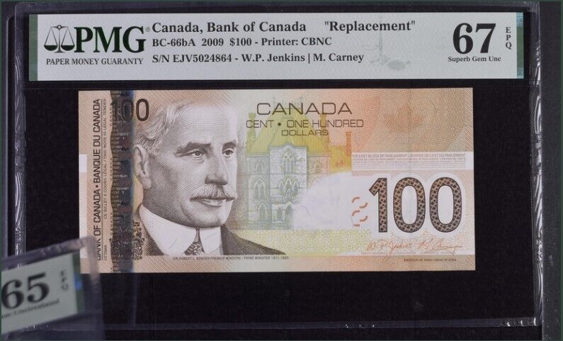 Canada 100 Dollars 2009 P 105 d* Replacement ? Superb GEM UNC PMG 67 EPQ