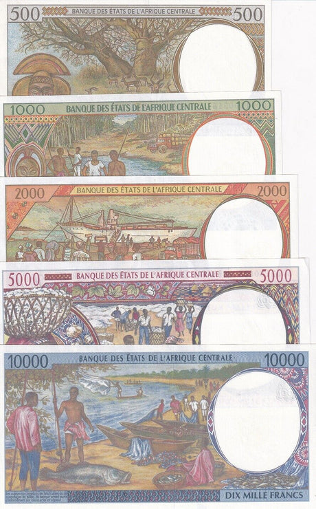 Central African Guinea Set 5 UNC 500-10000 Francs Random Date P 501N-P 505N