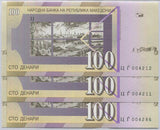 MACEDONIA 100 DENARI 2008 P 16 i UNC Lot 3 PCS