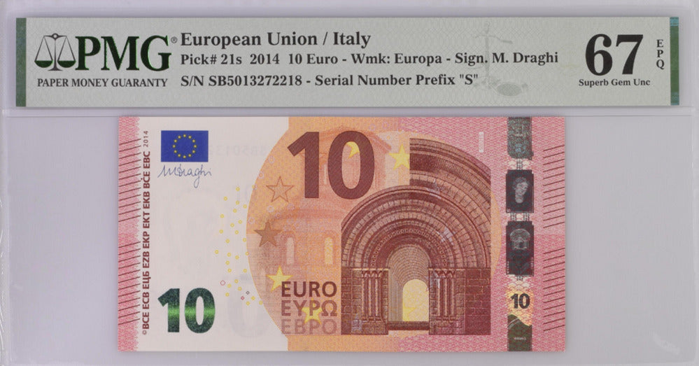 Euro 10 Euro Italy 2014 P 21 s Superb Gem UNC PMG 67 EPQ