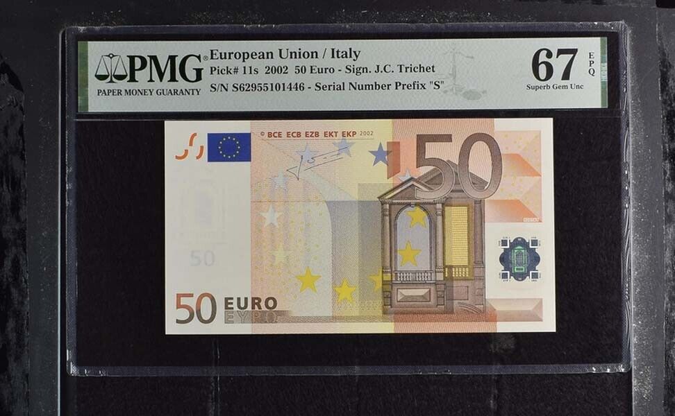 Euro 50 Euro Italy 2002 P 11 s Prefix Superb Gem UNC PMG 67 EPQ