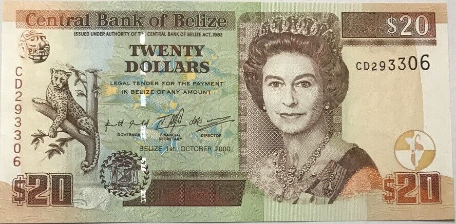 Belize 20 Dollars 2000 P 63 b UNC