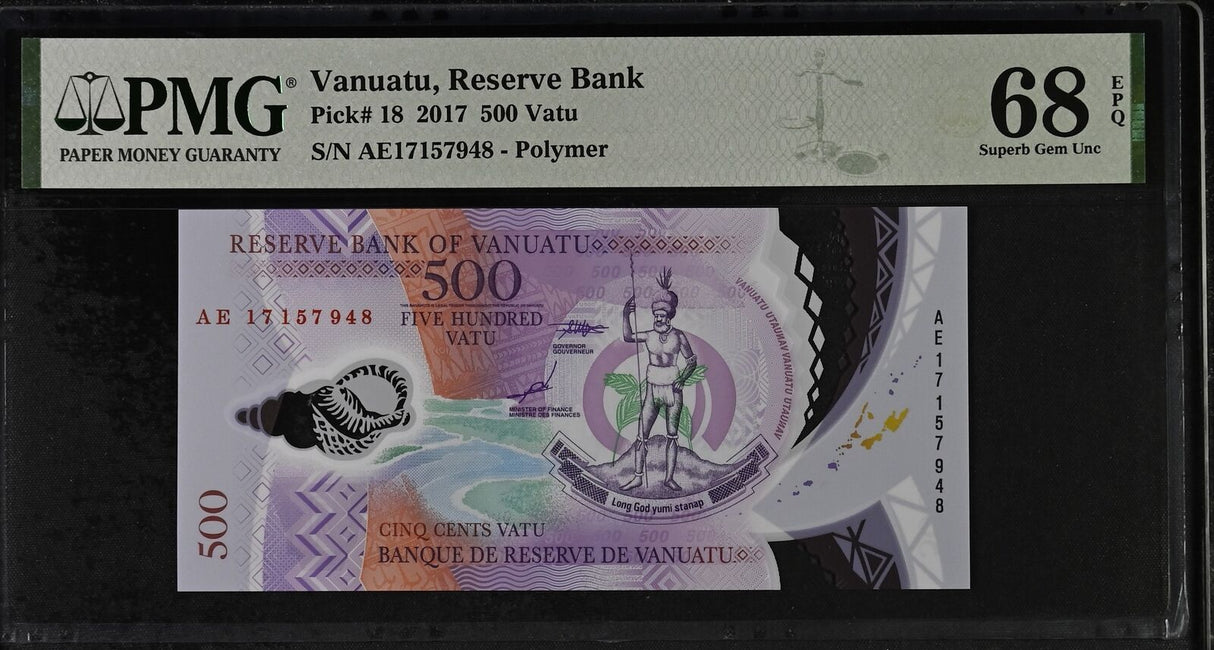 Vanuatu 500 VATU 2017 P 18 POLYMER SUPERB GEM UNC PMG 68 EPQ