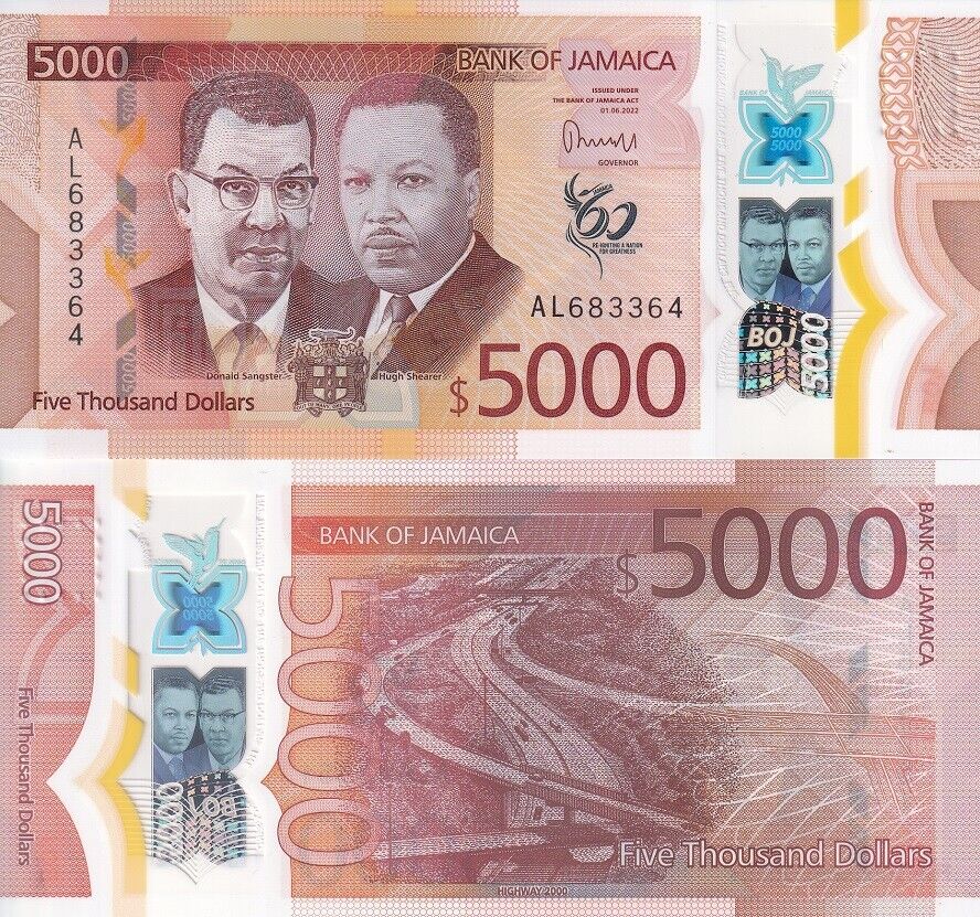 Jamaica 5000 Dollars 2022 / 2023 P 101 NEW Polymer UNC