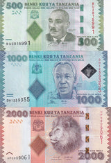 Tanzania Set 3 Pcs 500 1000 2000 Shillings 2010-2020 P 40 41 P 42 UNC