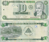 Nicaragua 10 Cordoba 2002 P 191 UNC LOT 5 PCS