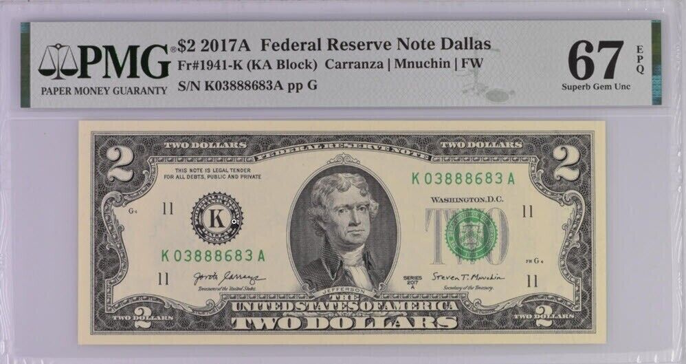 United States 2 Dollars USA 2017A P NEW K Dallas Superb Gem UNC PMG 67 EPQ