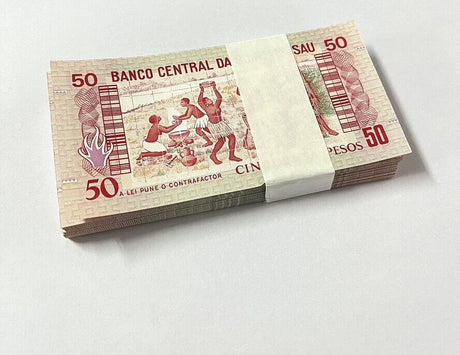 Guinea Bissau 50 Pesos  1990 P 10 UNC Lot 100 Pcs 1 Bundle