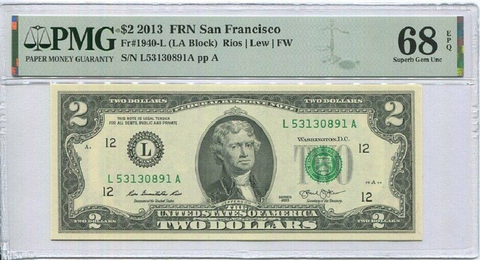 United States 2 Dollars USA 2013 P 538 L San Francisco Superb Gem UNC PMG 68 EPQ