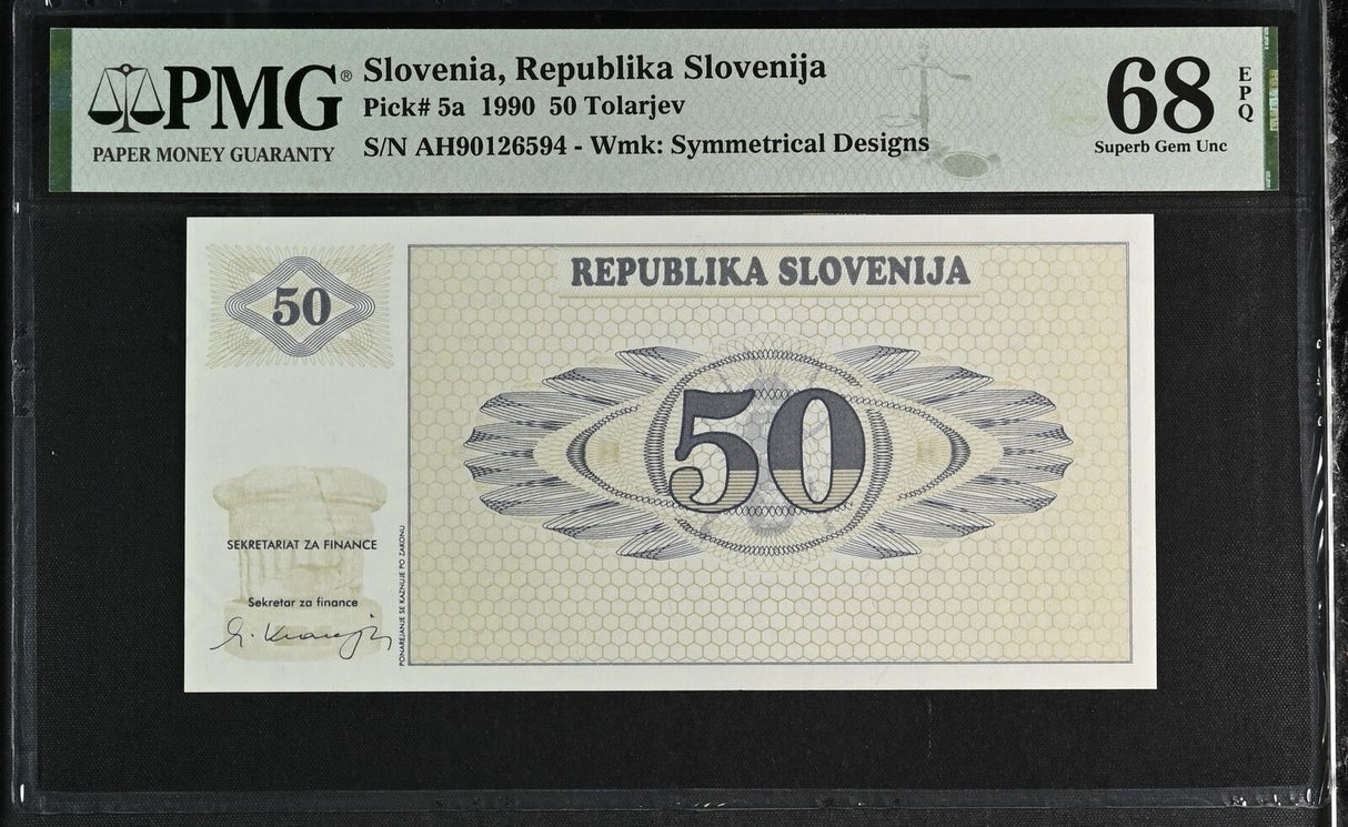 Slovenia 50 Tolarjev 1990 P 5 a Superb Gem UNC PMG 68 EPQ TOP POP