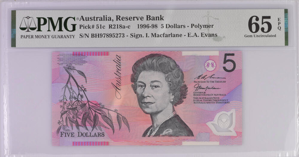 Australia 5 Dollars ND 1996-98 P 51 c Polymer Gem UNC PMG 65 EPQ
