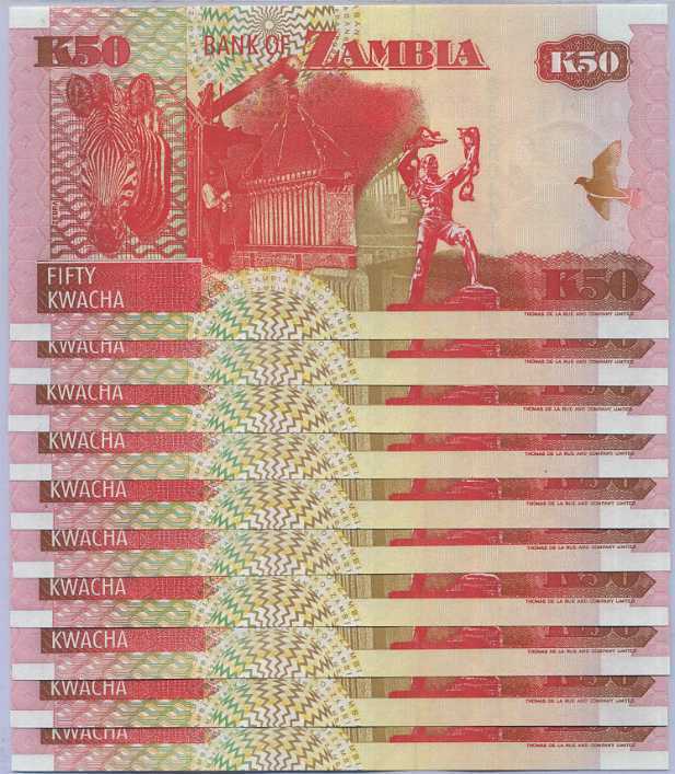 Zambia 50 Kwacha 1992 P 37 UNC LOT 10 PCS – Noteshobby