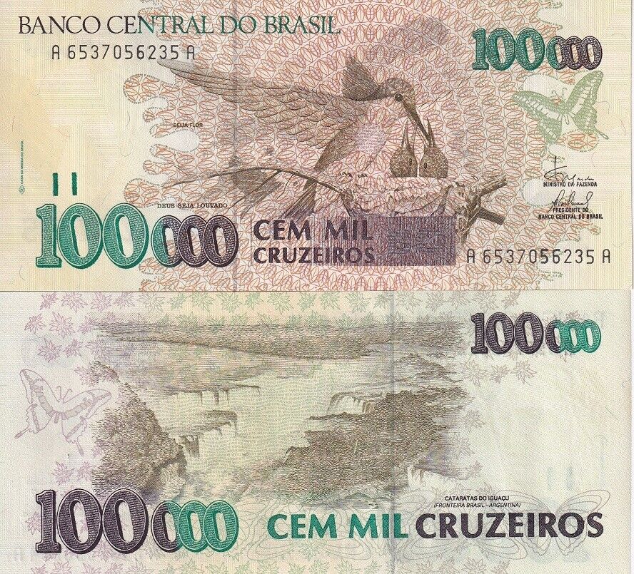 Brazil 100000 Cruzeiros ND 1992-1993 P 235 d UNC