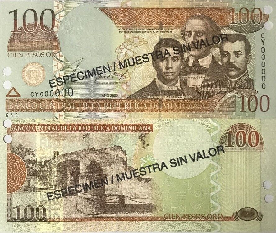 Dominican Republic 100 Pesos 2002 P 171bs SPECIMEN UNC