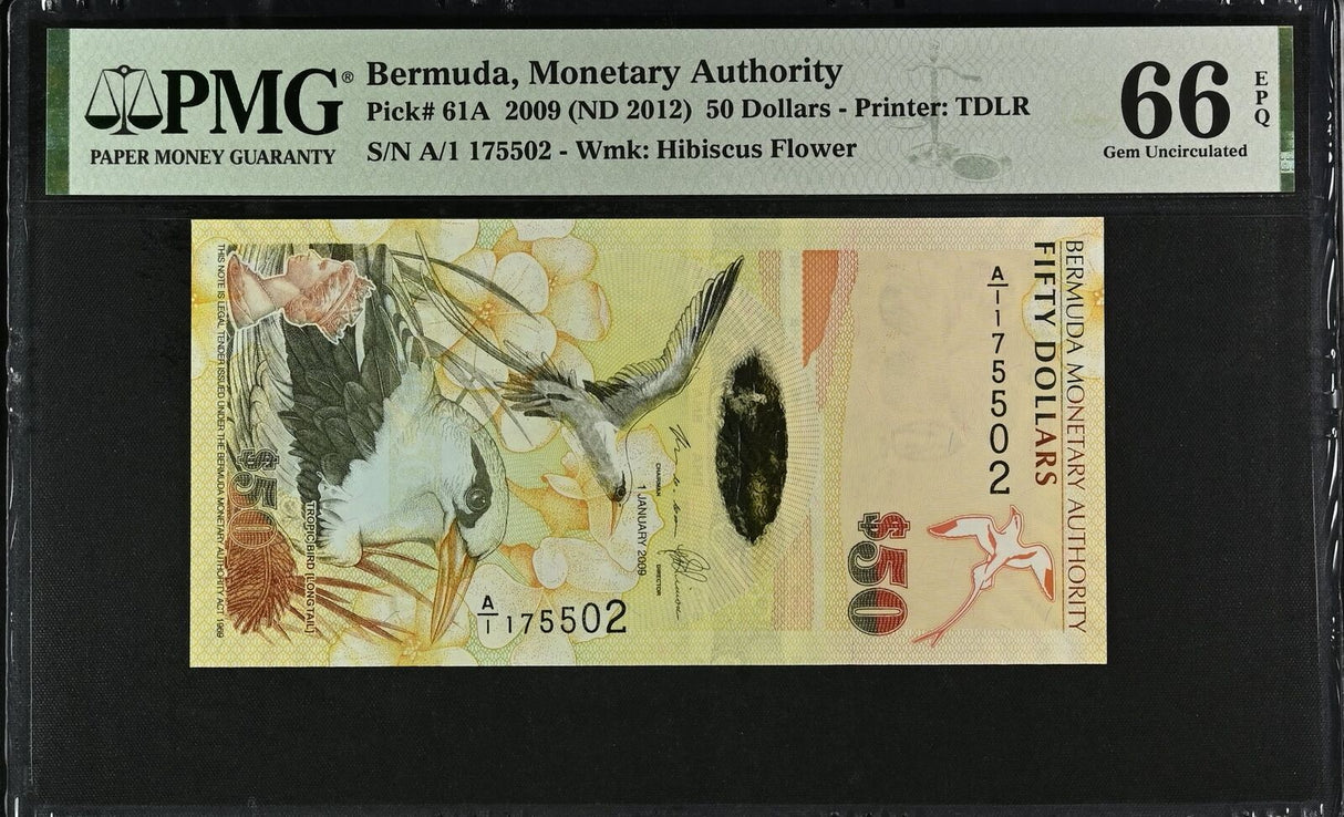 Bermuda 50 Dollars 2009 ND 2012 P 61A Gem UNC PMG 66 EPQ