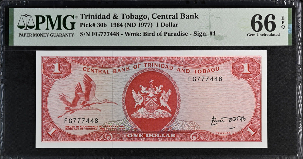 Trinidad & Tobago 1 Dollar 1964 ND 1977 P 30 b Gem UNC PMG 66 EPQ