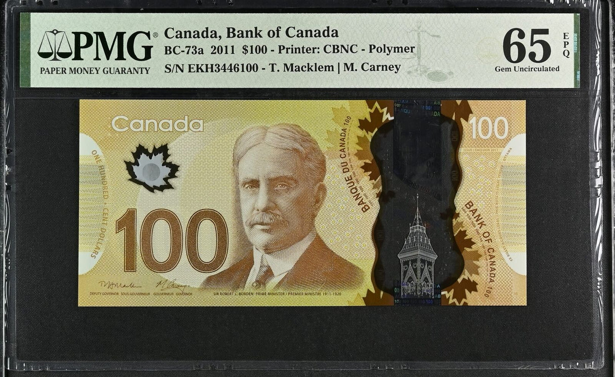 Canada 100 Dollars 2011 P 110 a Macklem, Carney Gem UNC PMG 65 EPQ