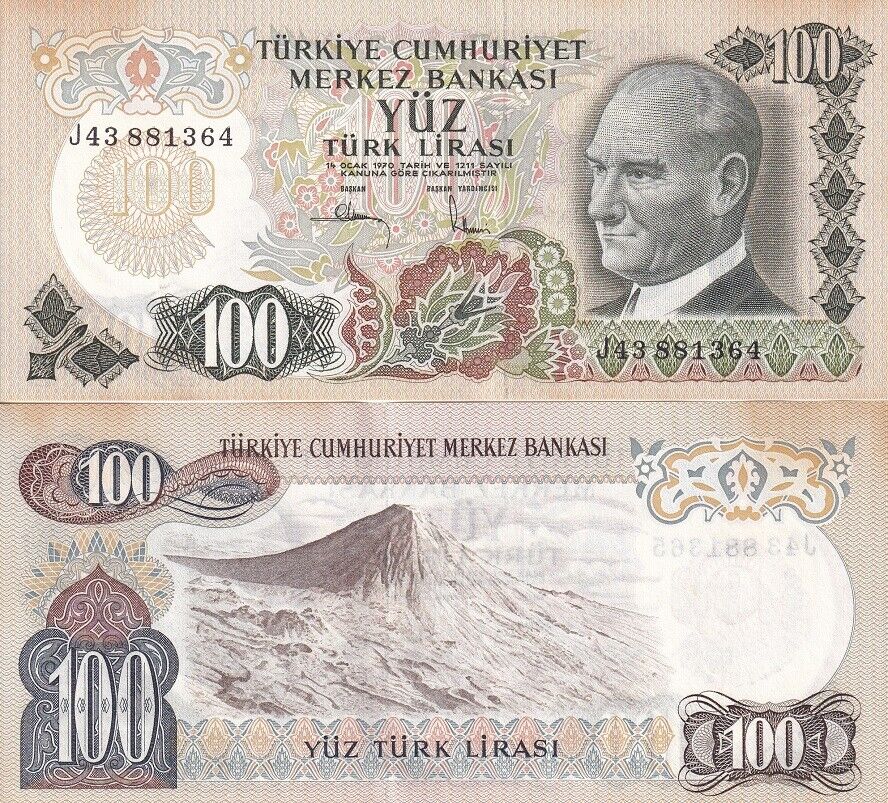 Turkey 100 Lira 1970 P 189 c UNC Little Tone