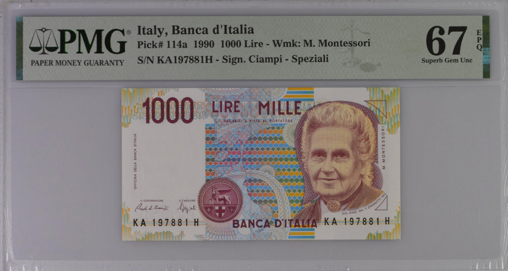 Italy 1000 Lire 1990 P 114 a SIGN CIAMPI-SPEZIALI Superb GEM UNC PMG 67 EPQ