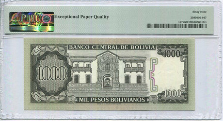 Bolivia 1000 Pesos Bolivianos 1982 P 167 a Superb GEM UNC PMG 69 EPQ TOP