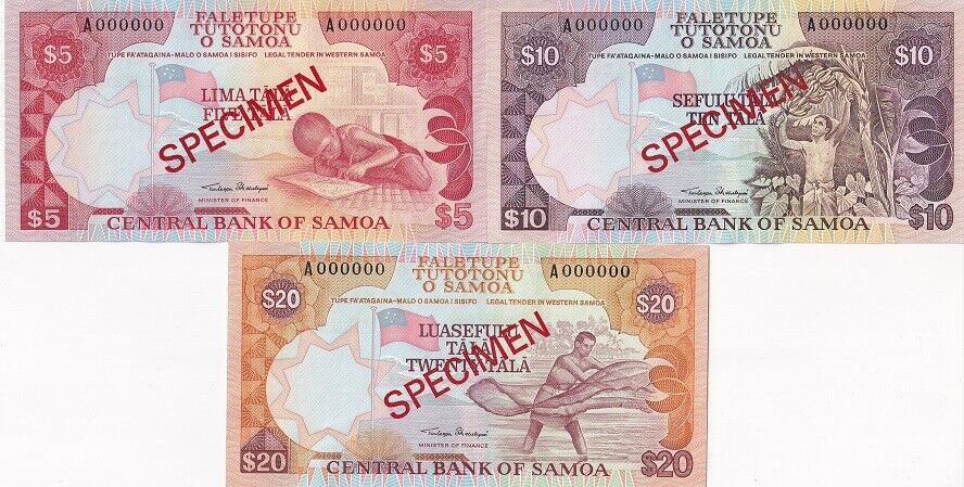 Western Samoa Set 3 PCS 5 10 20 Tala 2002 P 33 34 35 Specimen UNC