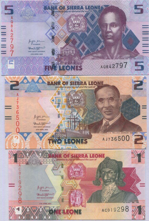 Sierra Leone Set 3 Pcs 1 2 5 Leones 2022 P New Design (CUT ZERO) UNC