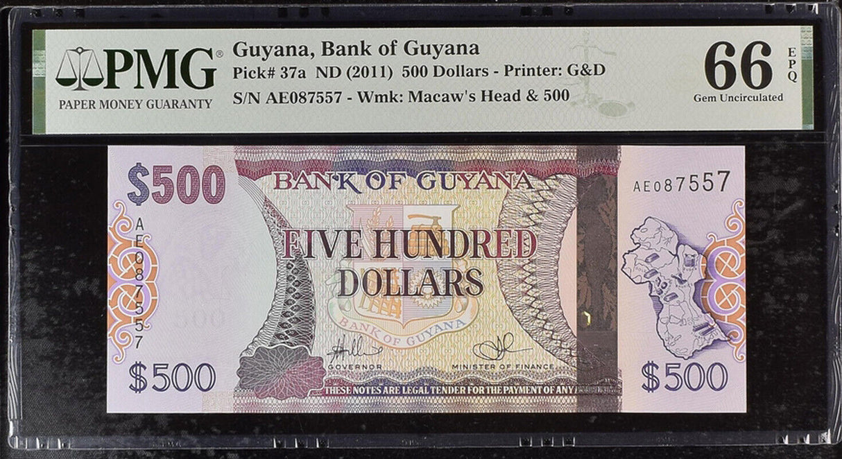 Guyana 500 Dollars ND 2011 P 37 a Gem UNC PMG 66 EPQ