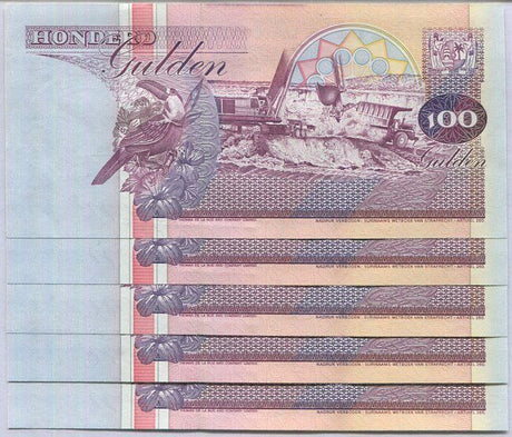 Suriname 100 Gulden 1998 P 139 b UNC LOT 5 PCS