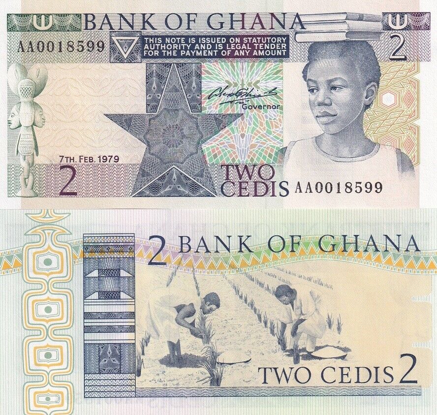 Ghana 2 Cedis 1979 Prefix AA P 18 a UNC