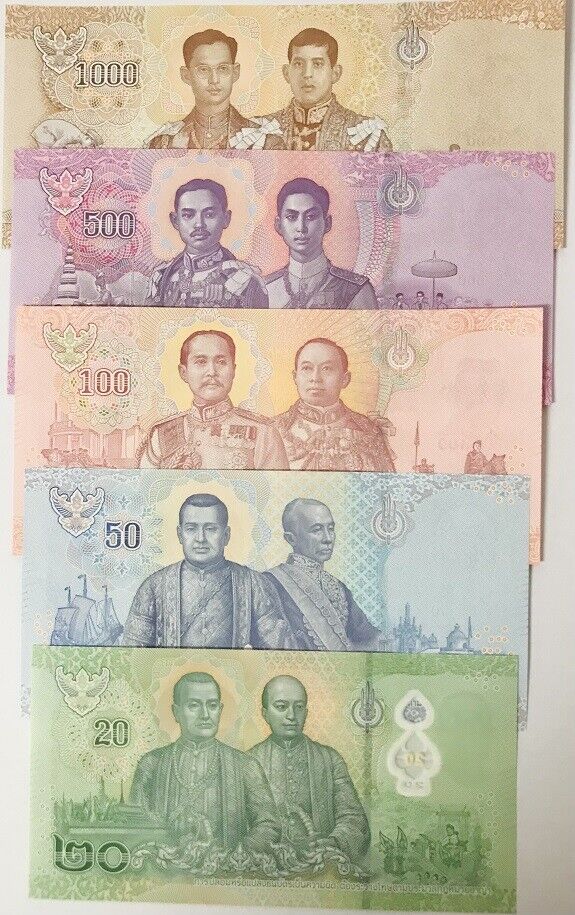 Thailand Set 5 PCS 20 50 100 500 1000 BAHT 2022 P 135 - 139 UNC