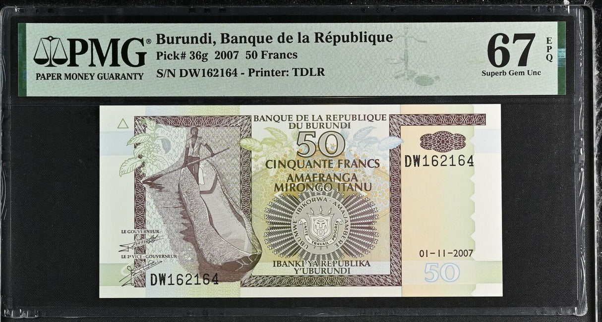 Burundi 50 Francs 2007 P 36 g Superb Gem UNC PMG 67 EPQ