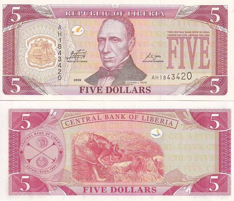 Liberia 5 Dollars 2009 P 26 e UNC