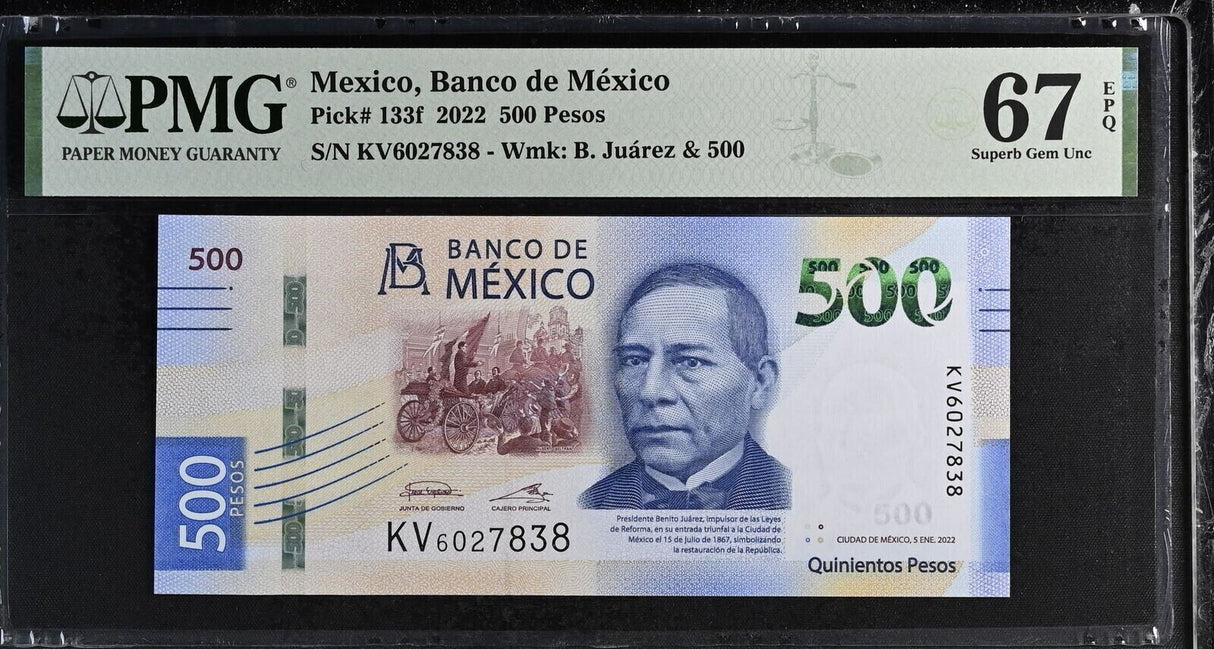 Mexico 500 Pesos 2022 P 133 f Superb Gem UNC PMG 67 EPQ