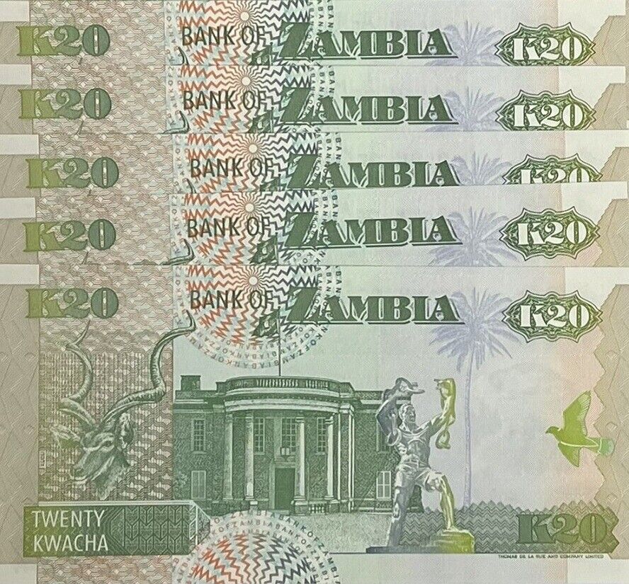 Zambia20 Kwacha 1992 P 36 b UNC LOT 5 PCS