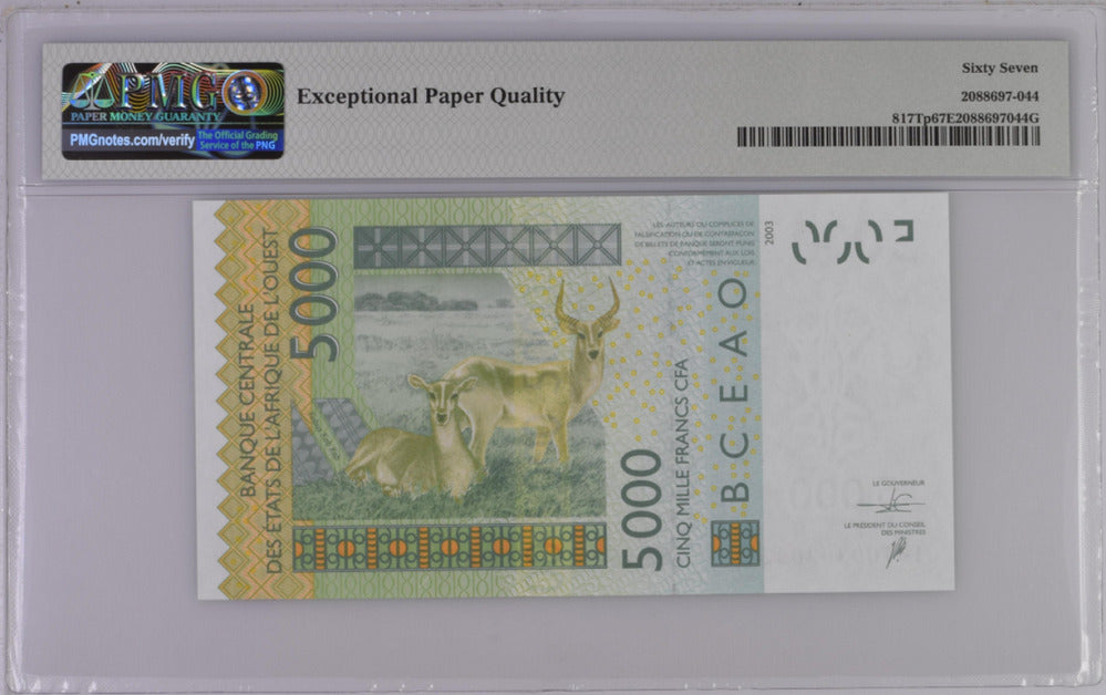 West African States Togo 5000 Francs 2016 P 817Tp Superb Gem UNC PMG 67 EPQ