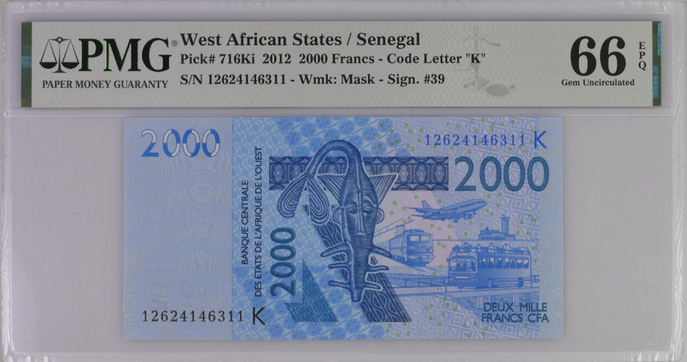 West African States Senegal 2000 Francs 2012 P 716Ki Gem UNC PMG 66 EPQ