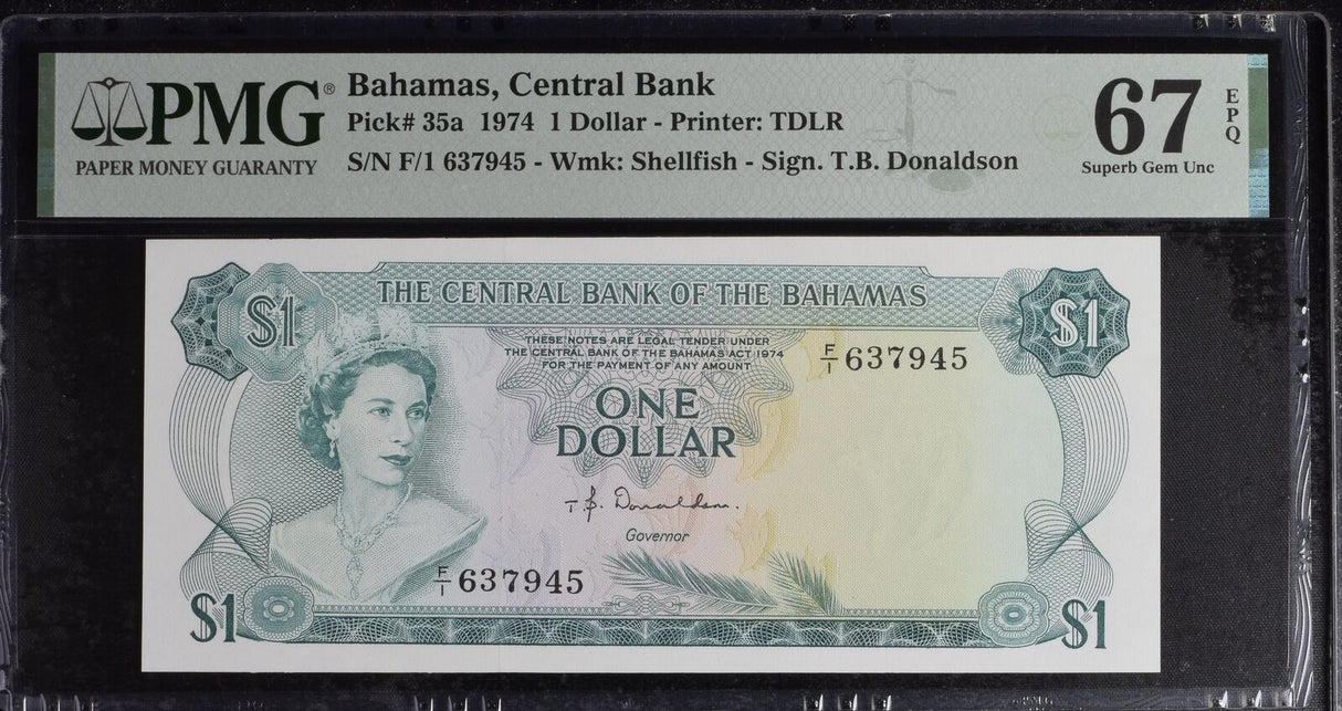 Bahamas 1 Dollar 1974 P 35 a Superb Gem UNC PMG 67 EPQ